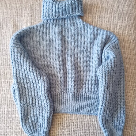 ZARA Light Blue Chunky Knit Turtleneck Sweater | Size S - Picture 4 of 8